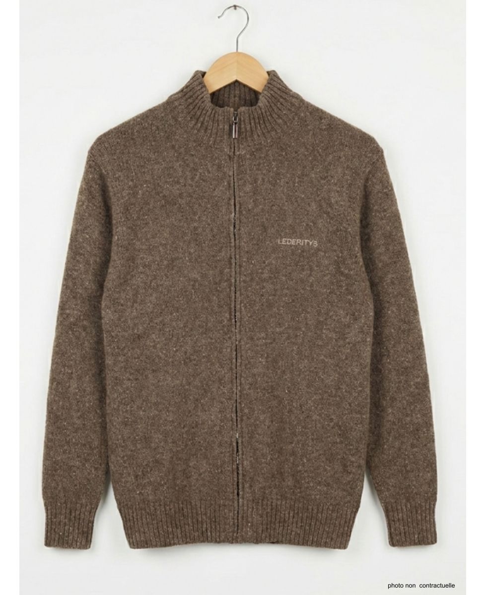 Cardigan Full Zip Homme Ledertys Marron en Laine LY0717