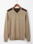 Pull Col V Homme Winchester Panel1 Beige avec Renforts Suédine