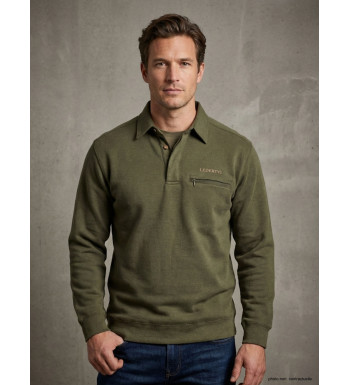 Sweat-shirt Col Polo Homme Ledertys Kaki LY0609