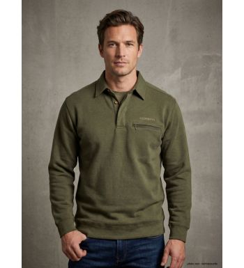 Sweat-shirt Col Polo Homme Ledertys Kaki LY0609