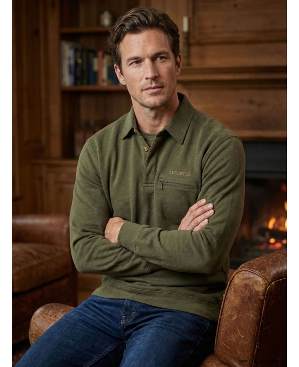 Sweat-shirt Col Polo Homme Ledertys Kaki LY0609