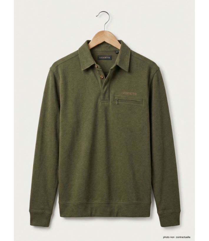 Sweat-shirt Col Polo Homme Ledertys Kaki LY0609