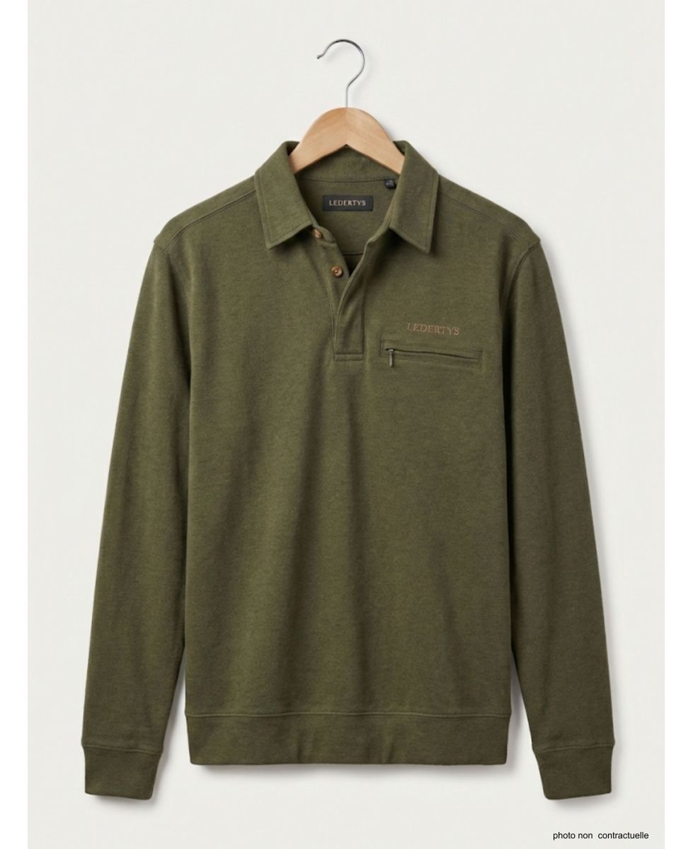 Sweat-shirt Col Polo Homme Ledertys Kaki LY0609