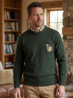 Pull Ras du Cou Homme Ledertys Kaki avec Broderie Sanglier