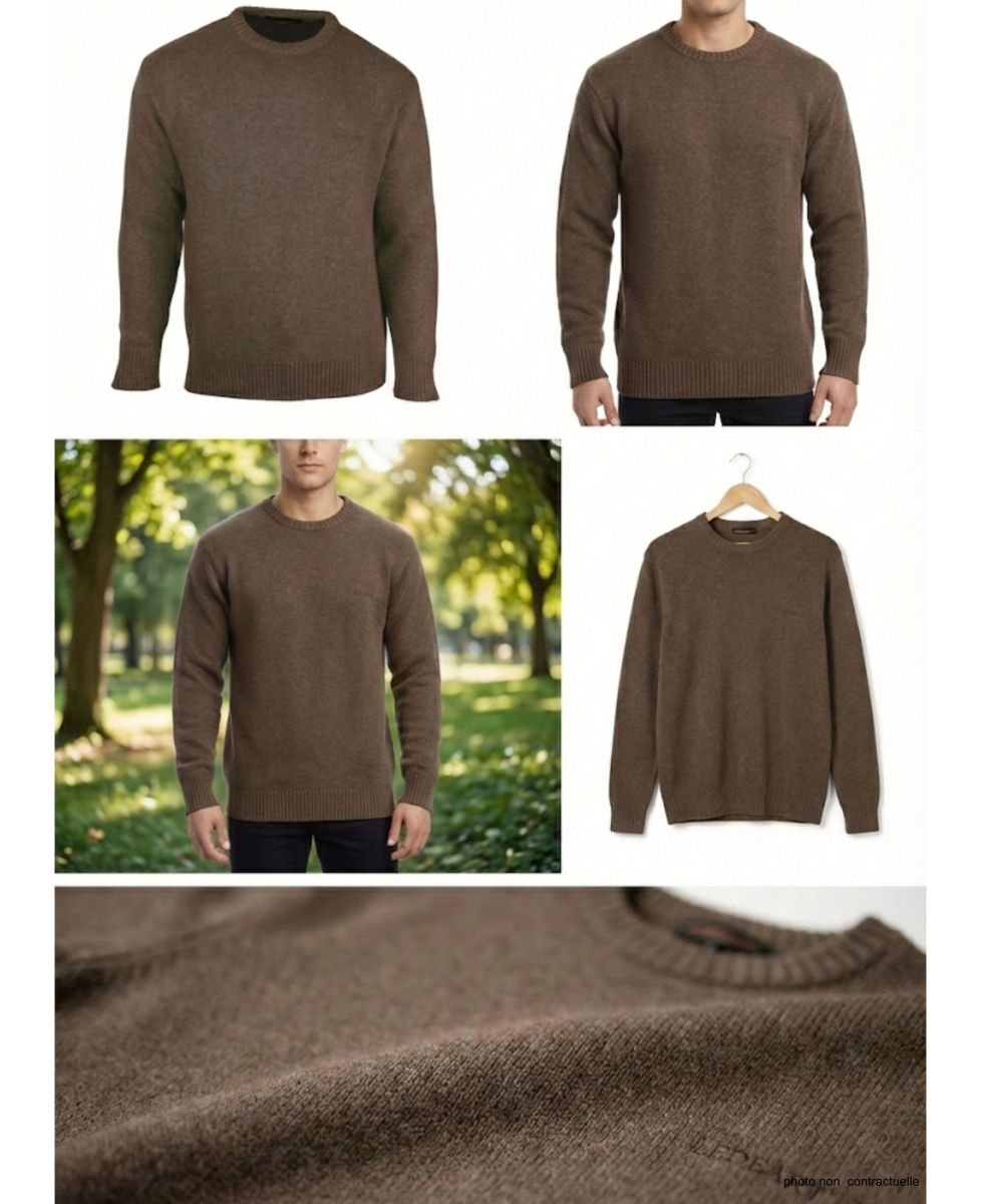 Pull Ras du Cou Homme Ledertys Marron en Maille Perlée