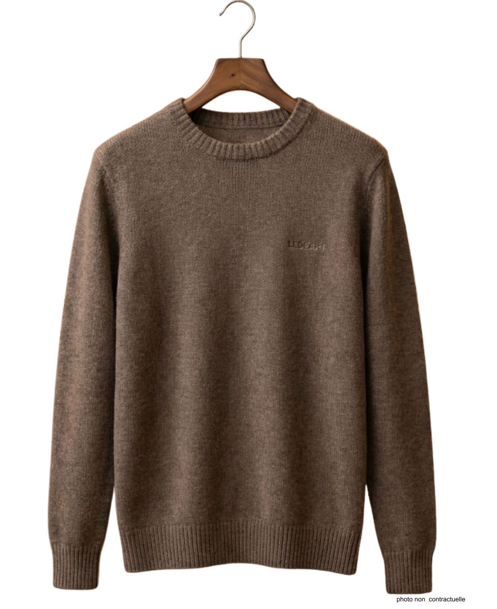 Pull Ras du Cou Homme Ledertys Marron en Maille Perlée