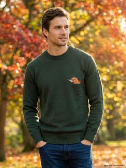 Pull Ras du Cou Homme Ledertys Kaki avec Broderie Bécasse