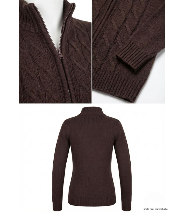 Cardigan Zippé Femme "Grande Taille" Samy1GT Choco
