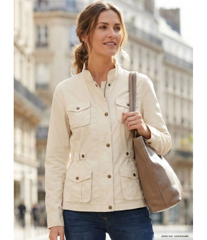 Veste Saharienne Zippée Femme Sable (AE1165SA) - 100% Coton