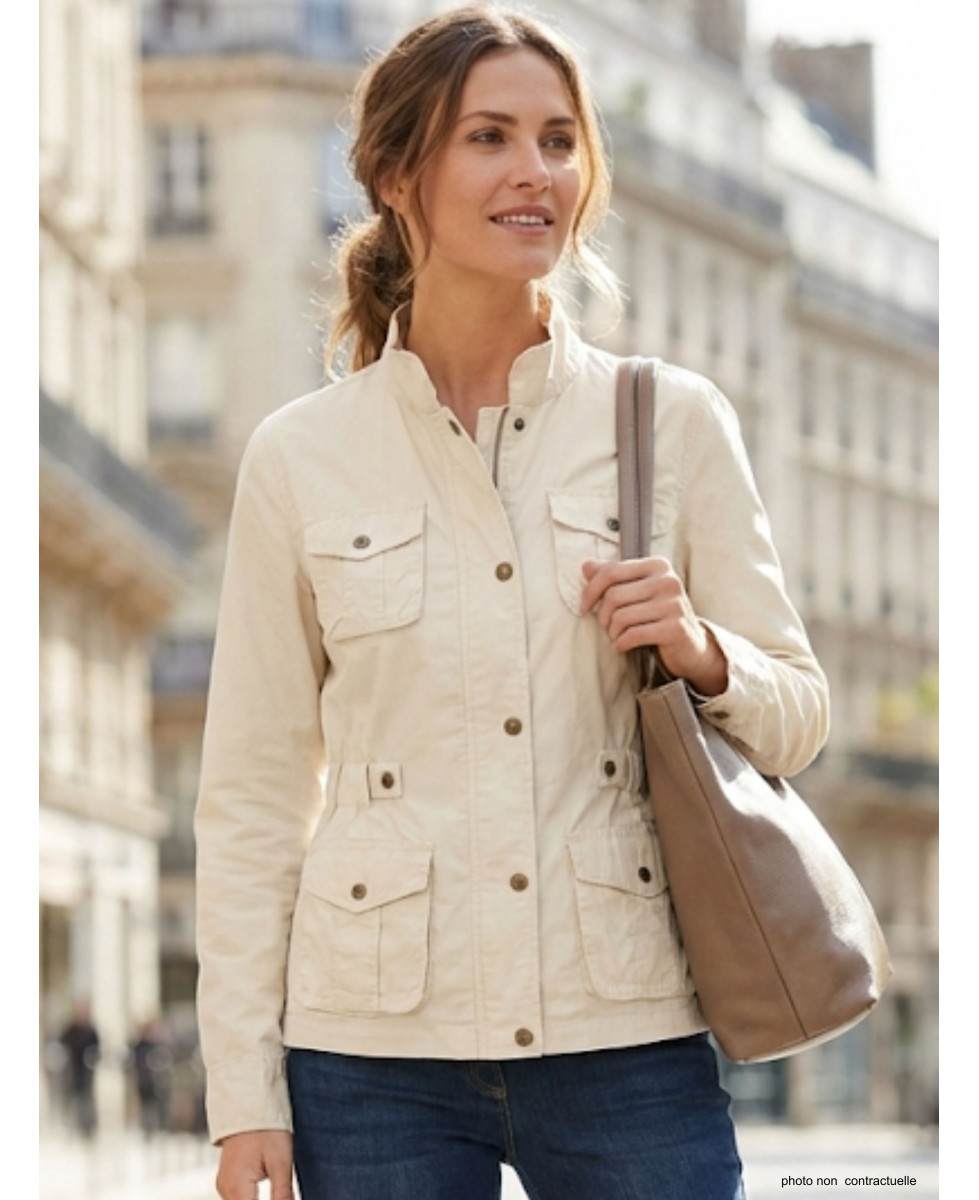 Veste Saharienne Zippée Femme Sable (AE1165SA) - 100% Coton