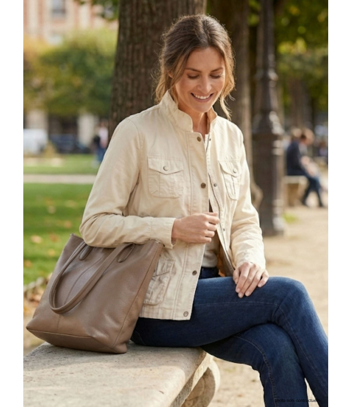 Veste Saharienne Zippée Femme Sable (AE1165SA) - 100% Coton