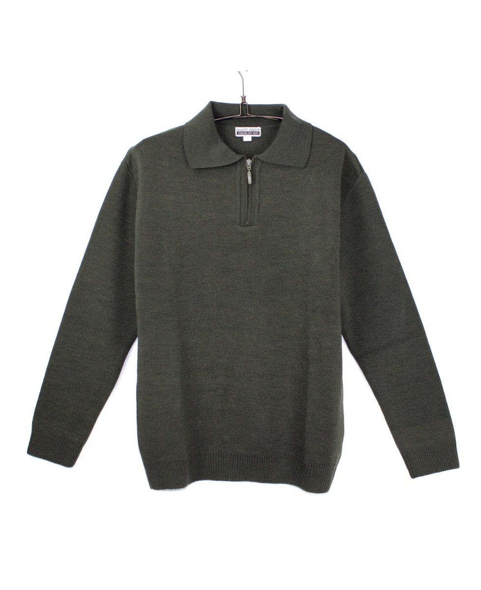 Pull homme Mayflower RH341 col polo zip Lichen