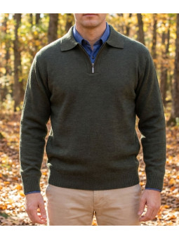 Pull homme Mayflower RH341 col polo zip Lichen