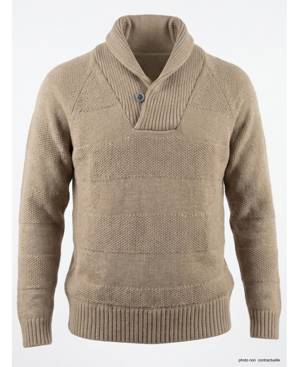 Pull col montant boutons WINCHESTER PANCAKE1B – Beige chic