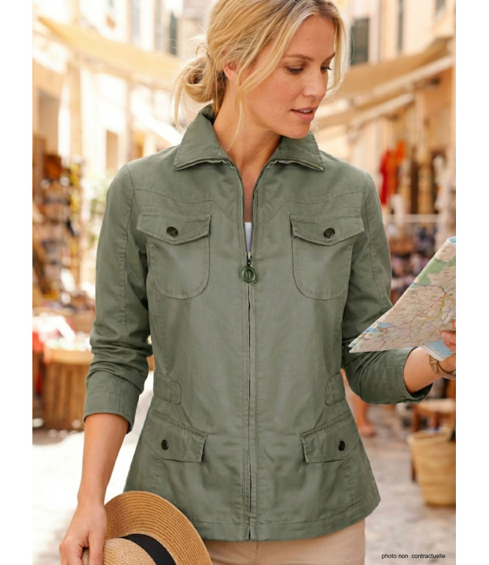 Veste Saharienne Femme Mayflower Manga1 Kaki - 100% Coton