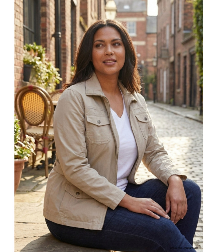 Veste Saharienne Grande Taille Femme AXMANGA2 Beige - 100% Coton