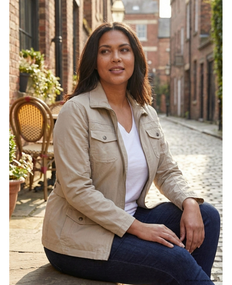 Veste Saharienne Grande Taille Femme AXMANGA2 Beige - 100% Coton