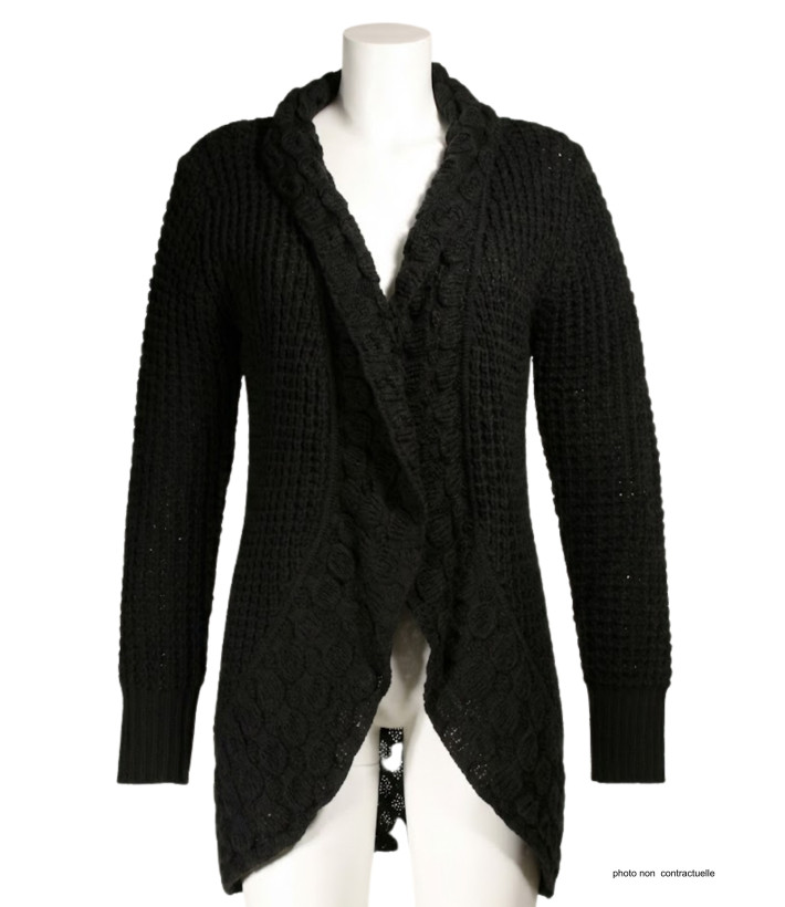 Gilet Femme Maille Douce Noir AH1173N - Basique Élégant