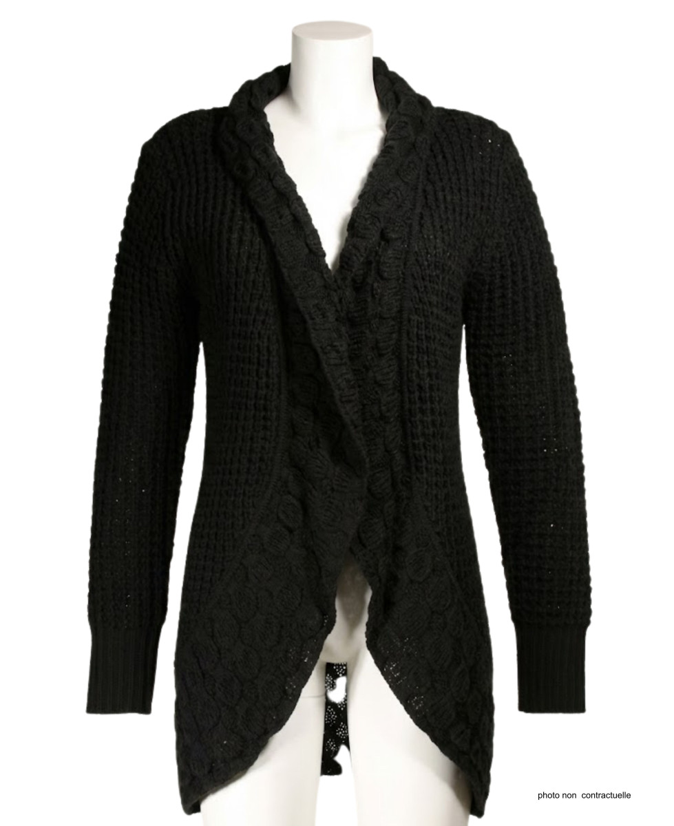 Gilet Femme Maille Douce Noir AH1173N - Basique Élégant