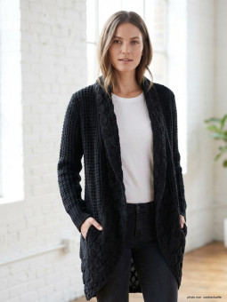 Gilet Femme Maille Douce Noir AH1173N - Basique Élégant