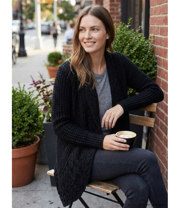 Gilet Femme Maille Douce Noir AH1173N - Basique Élégant