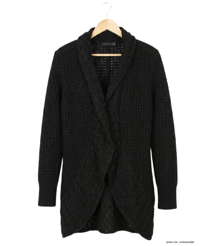 Gilet Femme Maille Douce Noir AH1173N - Basique Élégant