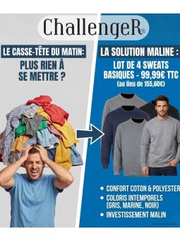 Lot de 4 Sweats Basiques - Coton & Polyester - Gris, Marine, Noir