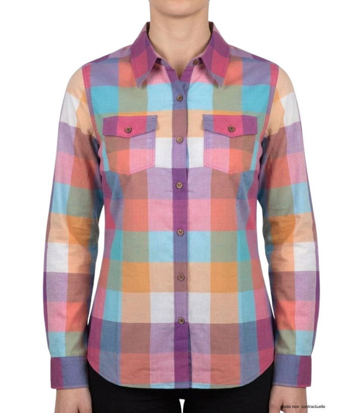 Chemisier Femme Coton Landry1 Bleu/Mauve - Détails Boutons Bois