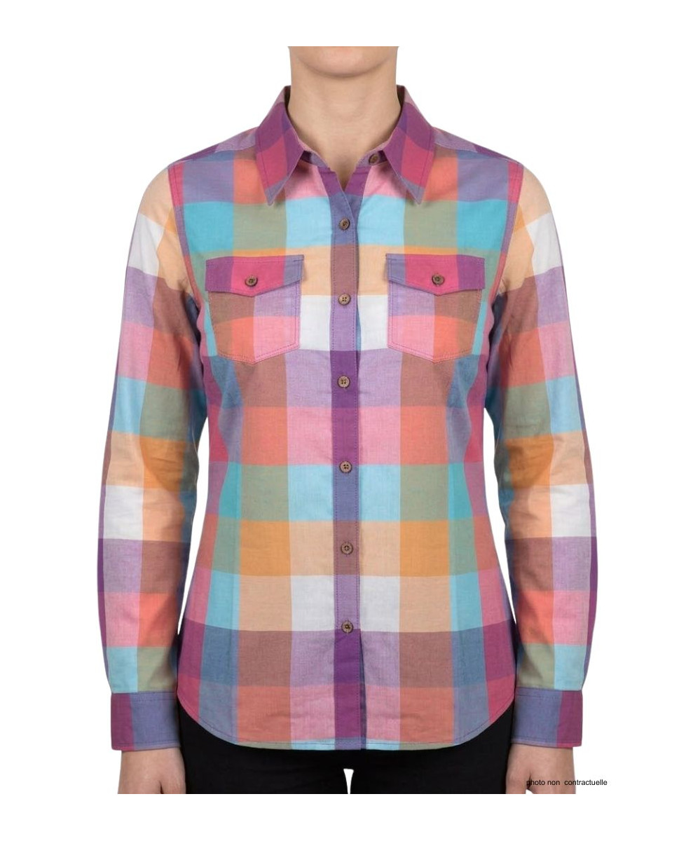 Chemisier Femme Coton Landry1 Bleu/Mauve - Détails Boutons Bois