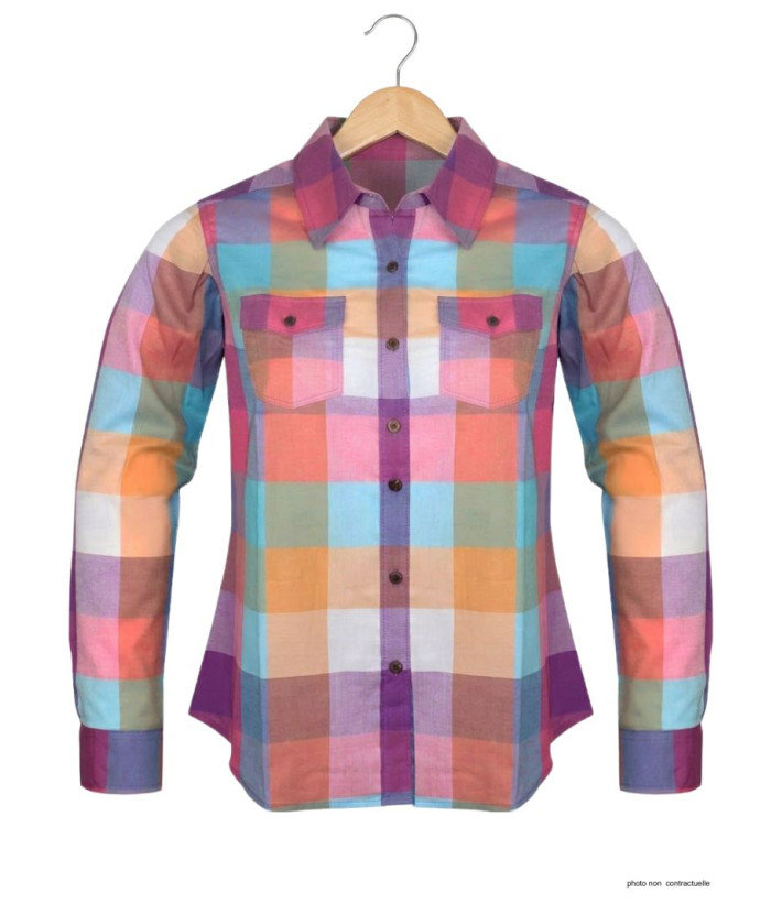 Chemisier Femme Coton Landry1 Bleu/Mauve - Détails Boutons Bois