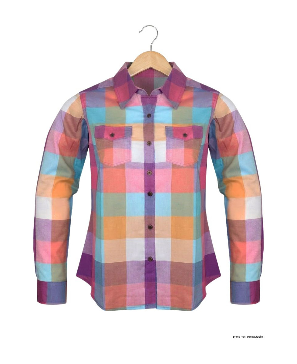 Chemisier Femme Coton Landry1 Bleu/Mauve - Détails Boutons Bois