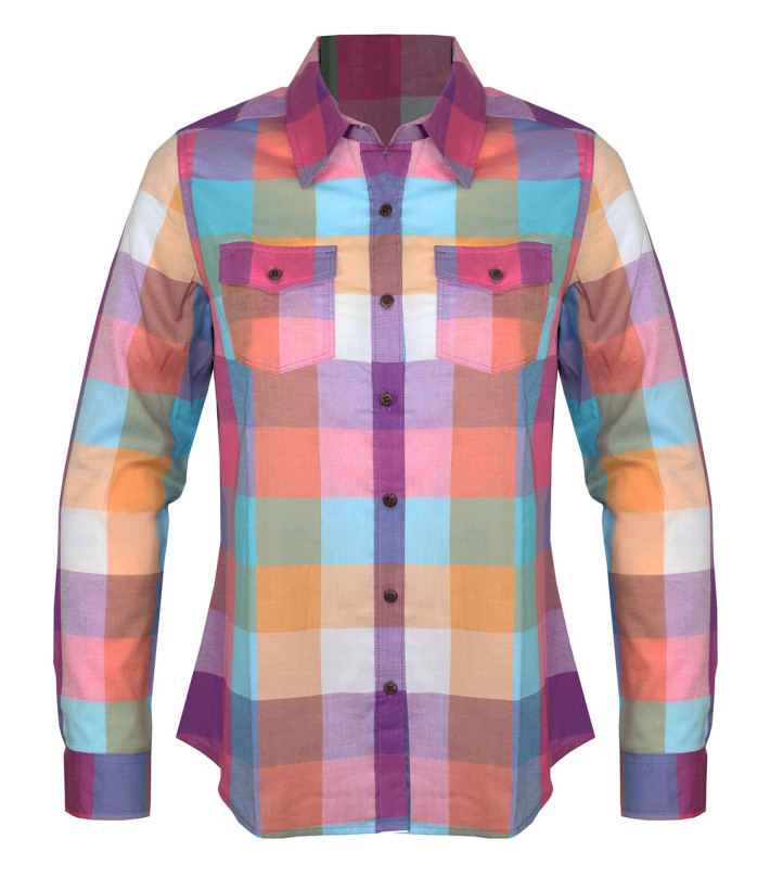 Chemisier Femme Coton Landry1 Bleu/Mauve - Détails Boutons Bois