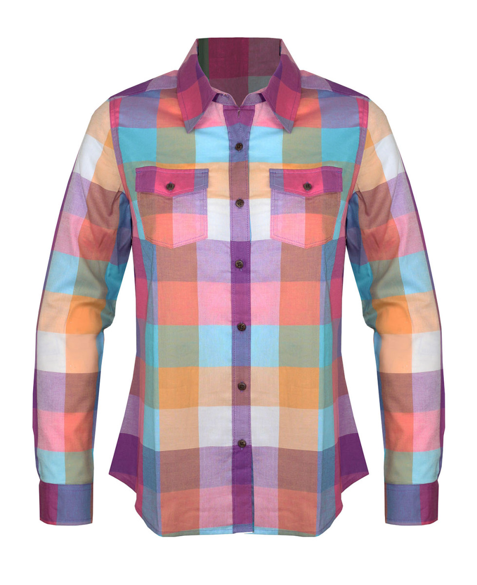 Chemisier Femme Coton Landry1 Bleu/Mauve - Détails Boutons Bois