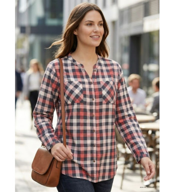 Chemisier Flanelle Femme Carreaux Rose/Gris - 100% Coton