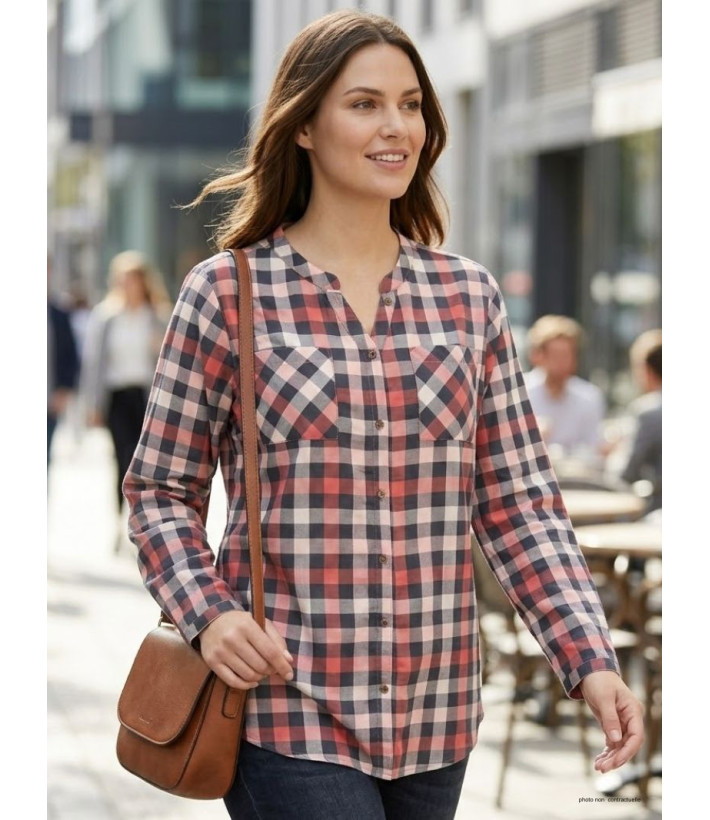 Chemisier Flanelle Femme Carreaux Rose/Gris - 100% Coton