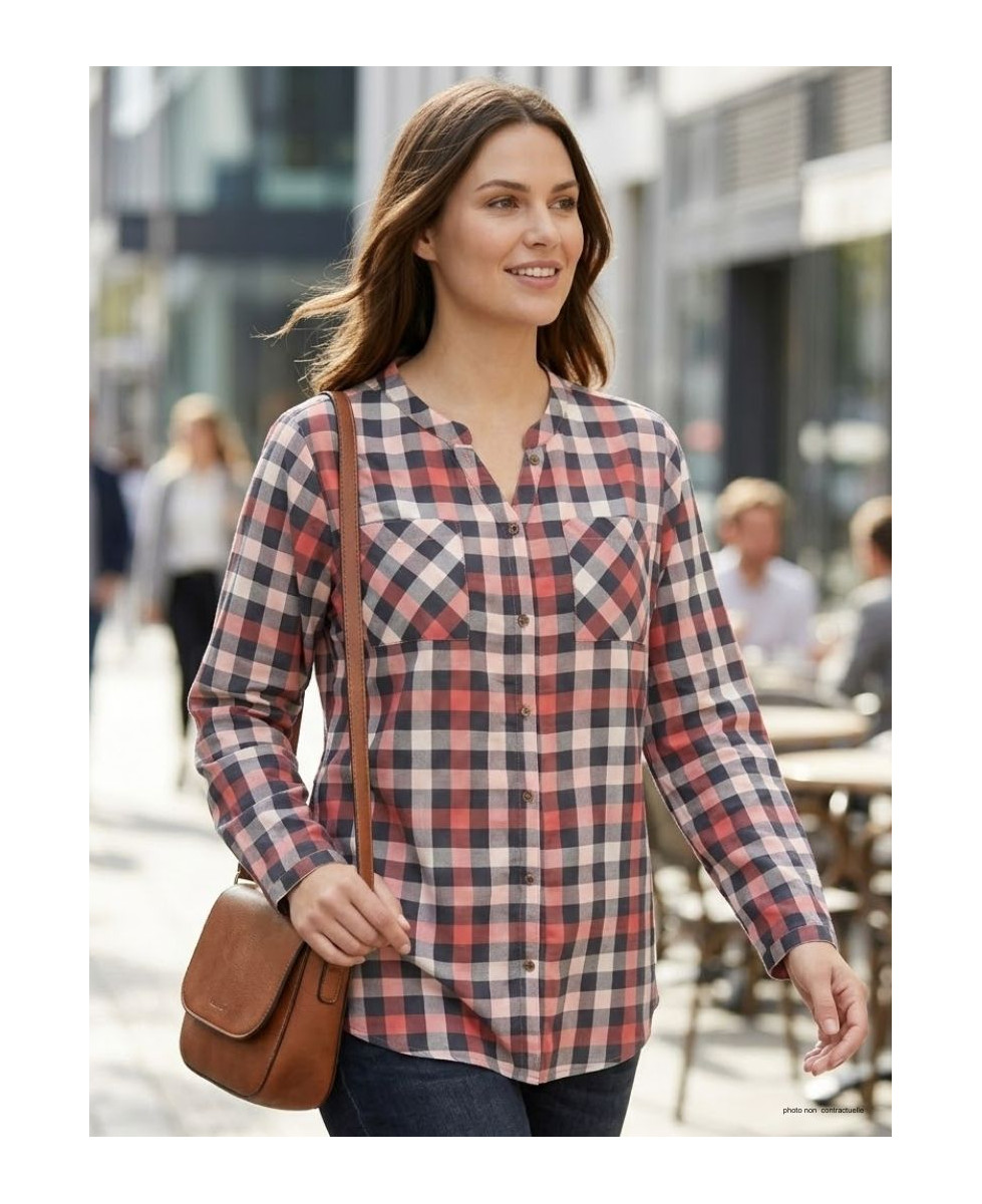 Chemisier Flanelle Femme Carreaux Rose/Gris - 100% Coton