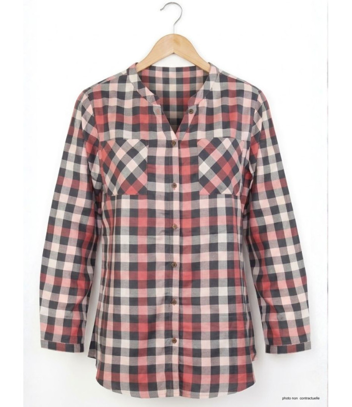 Chemisier Flanelle Femme Carreaux Rose/Gris - 100% Coton
