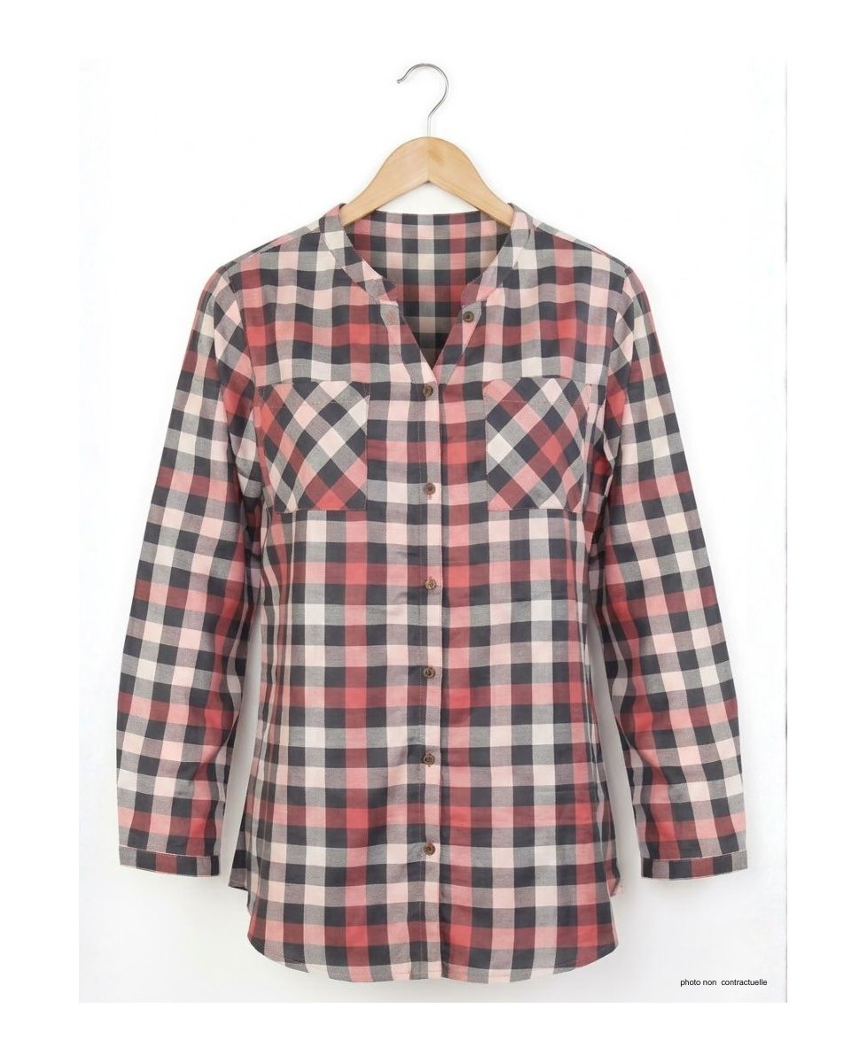 Chemisier Flanelle Femme Carreaux Rose/Gris - 100% Coton