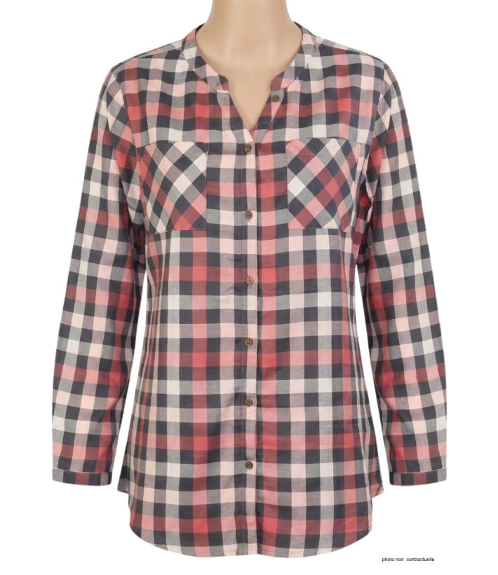 Chemisier Flanelle Femme Carreaux Rose/Gris - 100% Coton