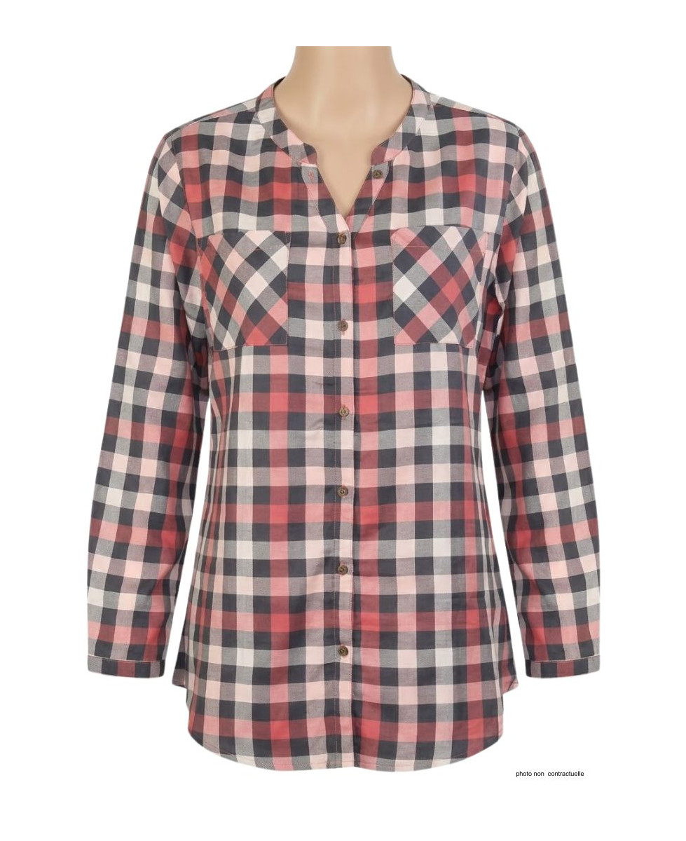 Chemisier Flanelle Femme Carreaux Rose/Gris - 100% Coton