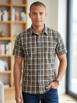 Chemise Homme Manches Courtes Toulon1 Choco Beige - K-Dran