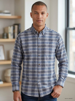 Chemise Flanelle Homme Challenger CH2003A Bleu/Gris - 100% Coton