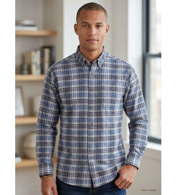 Chemise Flanelle Homme Challenger CH2003A Bleu/Gris - 100% Coton