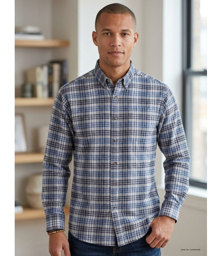Chemise Flanelle Homme Challenger CH2003A Bleu/Gris - 100% Coton