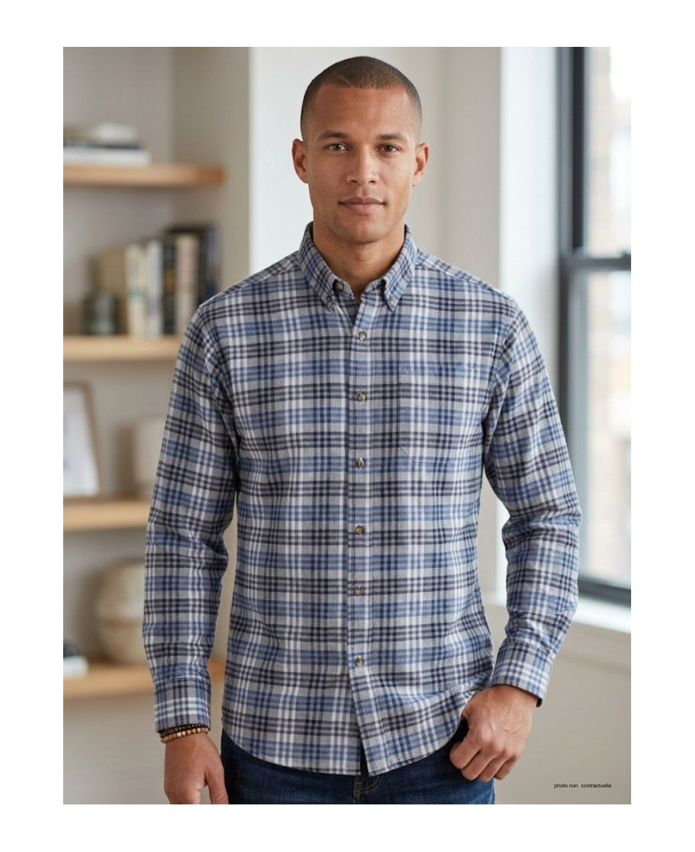 Chemise Flanelle Homme Challenger CH2003A Bleu/Gris - 100% Coton