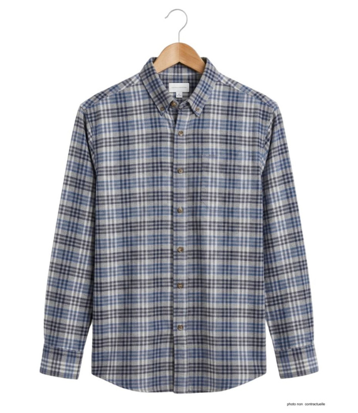 Chemise Flanelle Homme Challenger CH2003A Bleu/Gris - 100% Coton