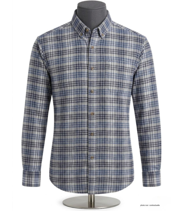 Chemise Flanelle Homme Challenger CH2003A Bleu/Gris - 100% Coton