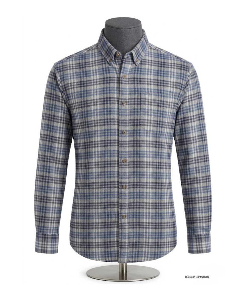 Chemise Flanelle Homme Challenger CH2003A Bleu/Gris - 100% Coton