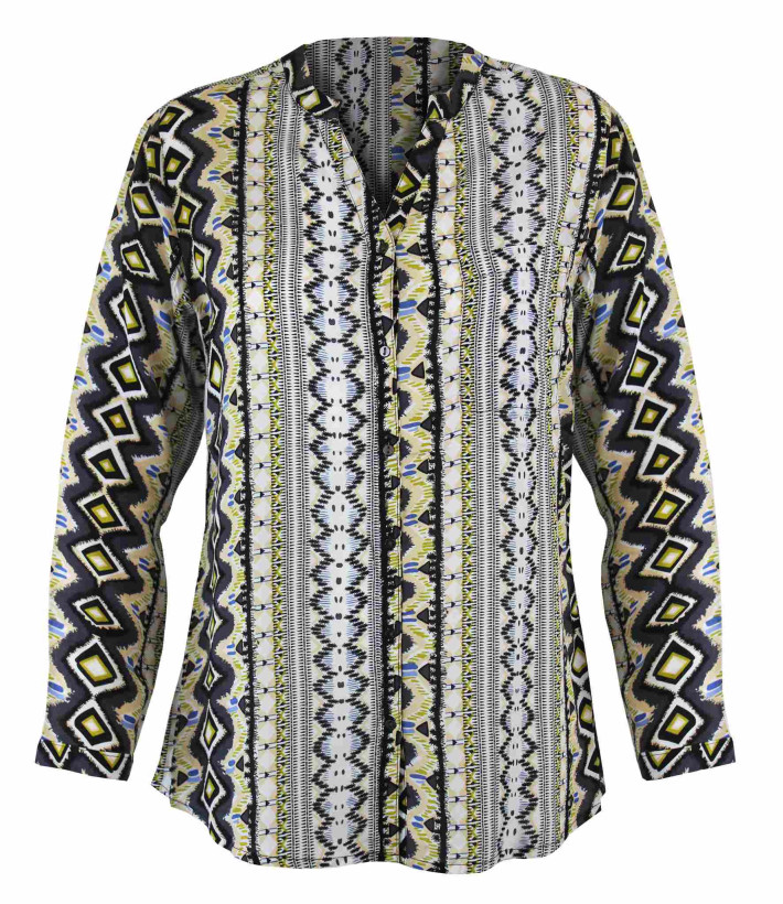 Chemisier iChemisier Femme Imprimé N3221 Gris/Jaune - Mayflowermprimé gris/jaune femme – Viscose, col rond, boutons