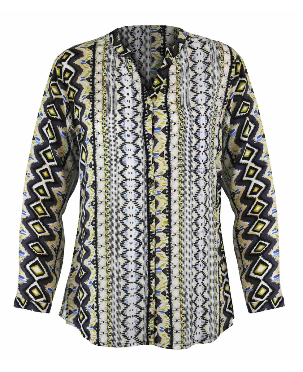 Chemisier iChemisier Femme Imprimé N3221 Gris/Jaune - Mayflowermprimé gris/jaune femme – Viscose, col rond, boutons